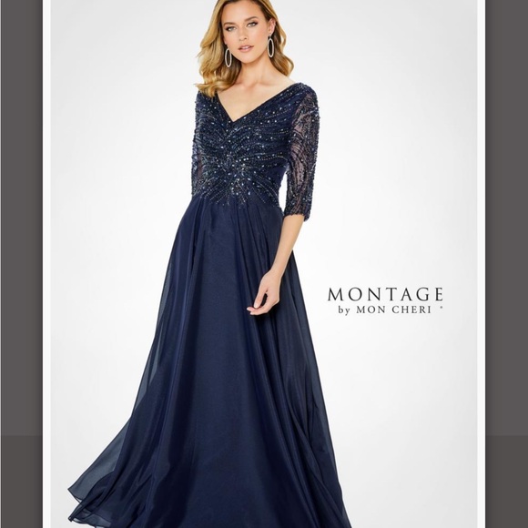 Mon Cheri Montage Deep Blue Gown. Mother of the Bride. Stunning - Picture 1 of 10